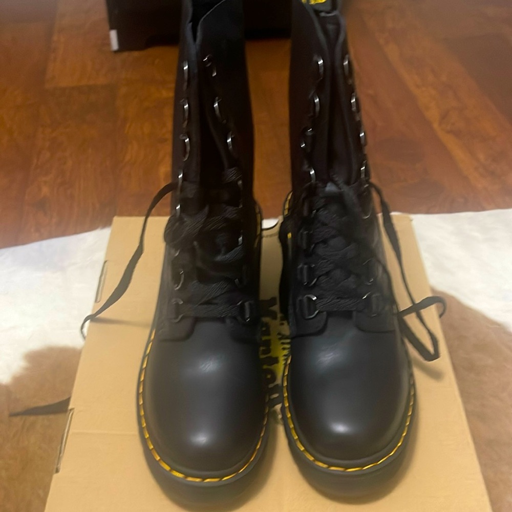 Dr. Martens Black Combat Boots with Yellow Stitching